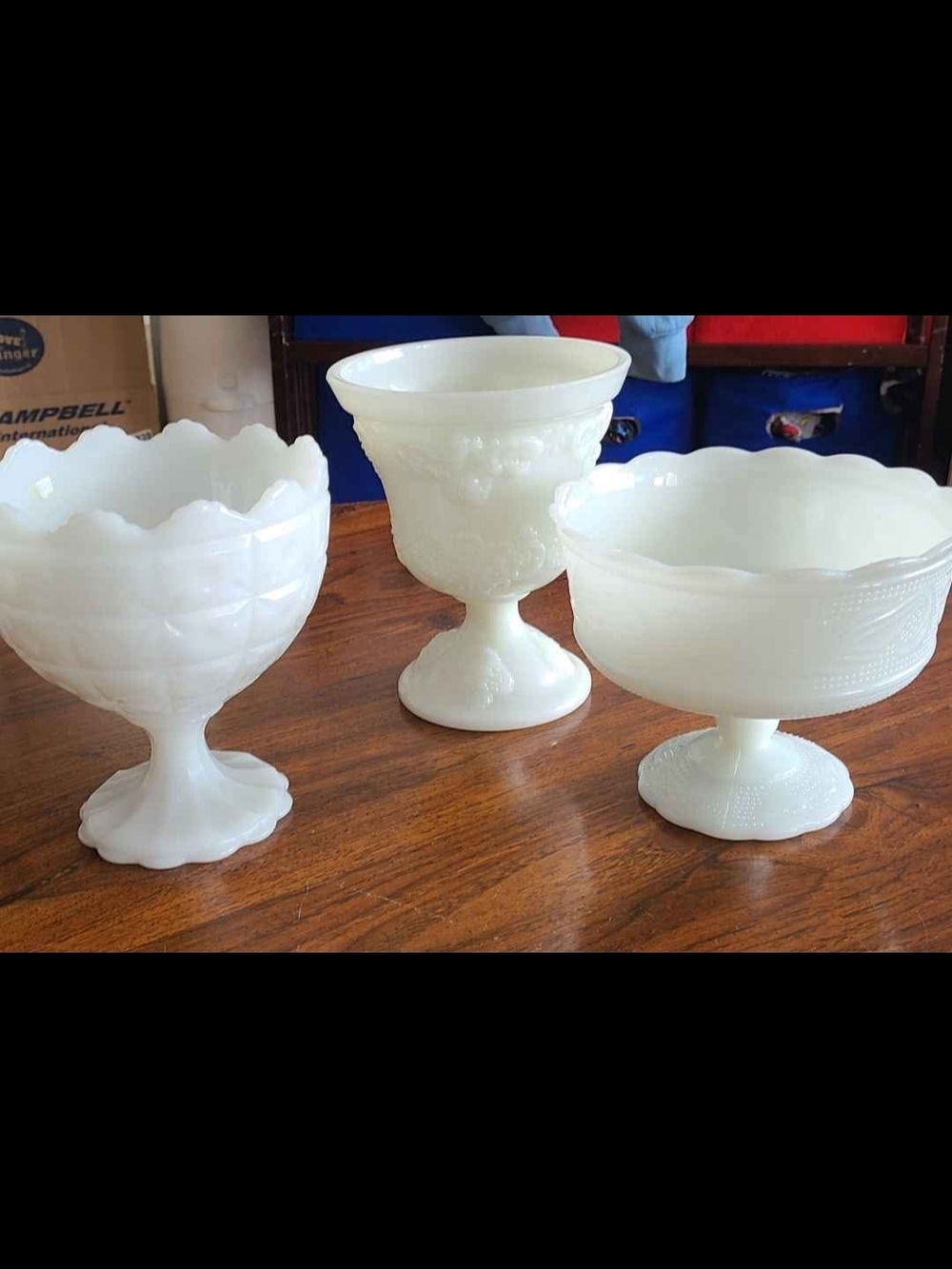 Three White Milk Glass Compote Bowls